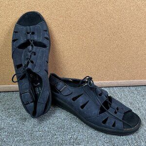 Tatami By Birkenstock Lace Front Open Toe Sandals Black Leather Size 6 / EU 37